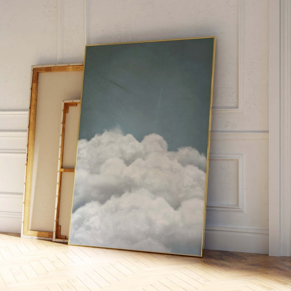Sky Blue Cloud Wall Art Print, Living Room Decor, Abstract Art, Minimalist Wall Art, Celestial Decor, Office Decor, Large, Light Blue