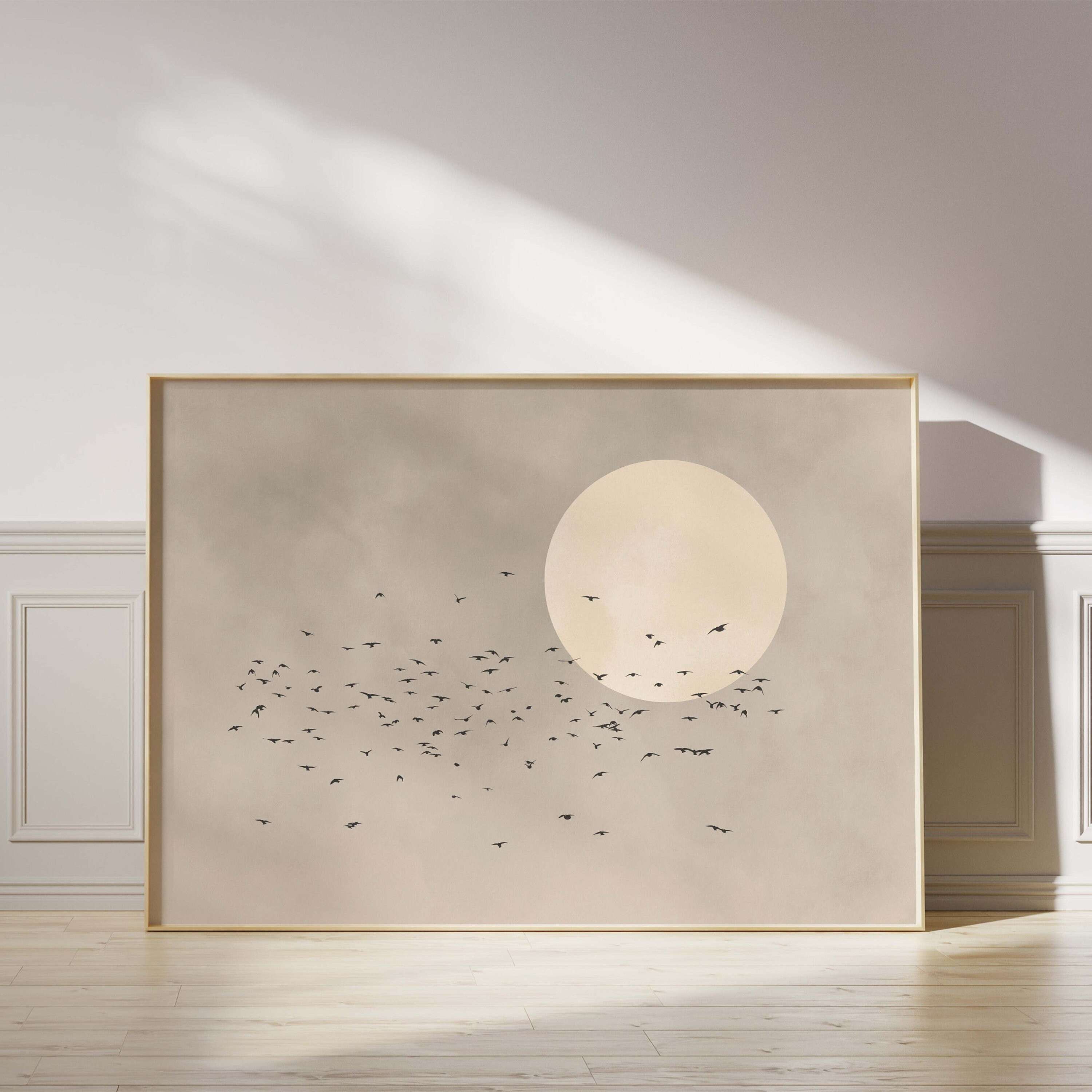 ミュージシャン NILDUE NDNU ABSTRACT ART BLANKET / BEIGE Neutral Flying Birds Wall Art Print, Beige Sun, Japandi Art