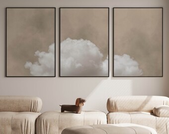 Ensemble de 3 estampes minimalistes beiges nuage, décoration de chambre esthétique beige, décoration au-dessus du lit, décoration de chambre à coucher, affiche nuage, art de rêve, Japandi, zen