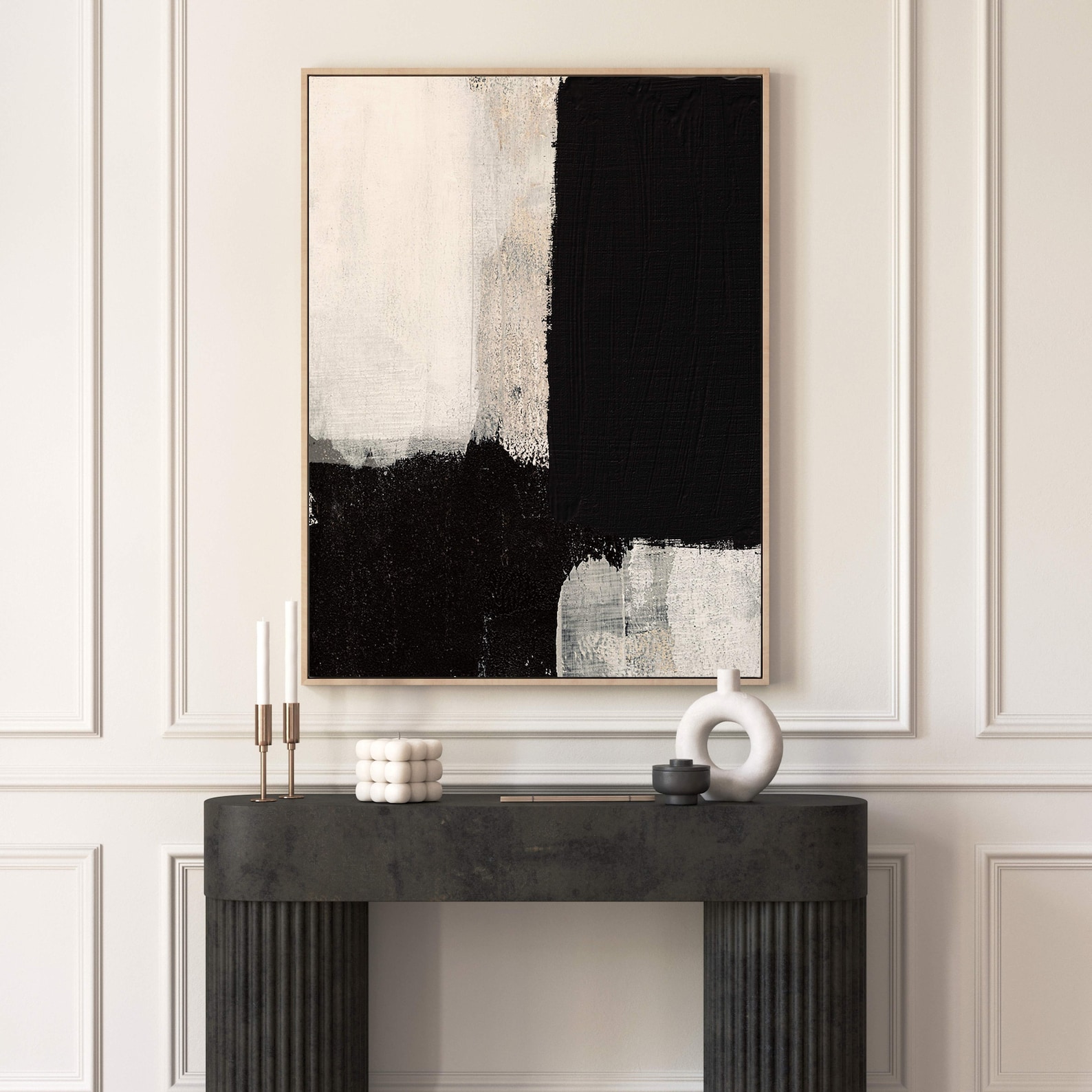 Neutral Abstract Canvas Wall Art, Framed Art, Black White, Set of 2 ...