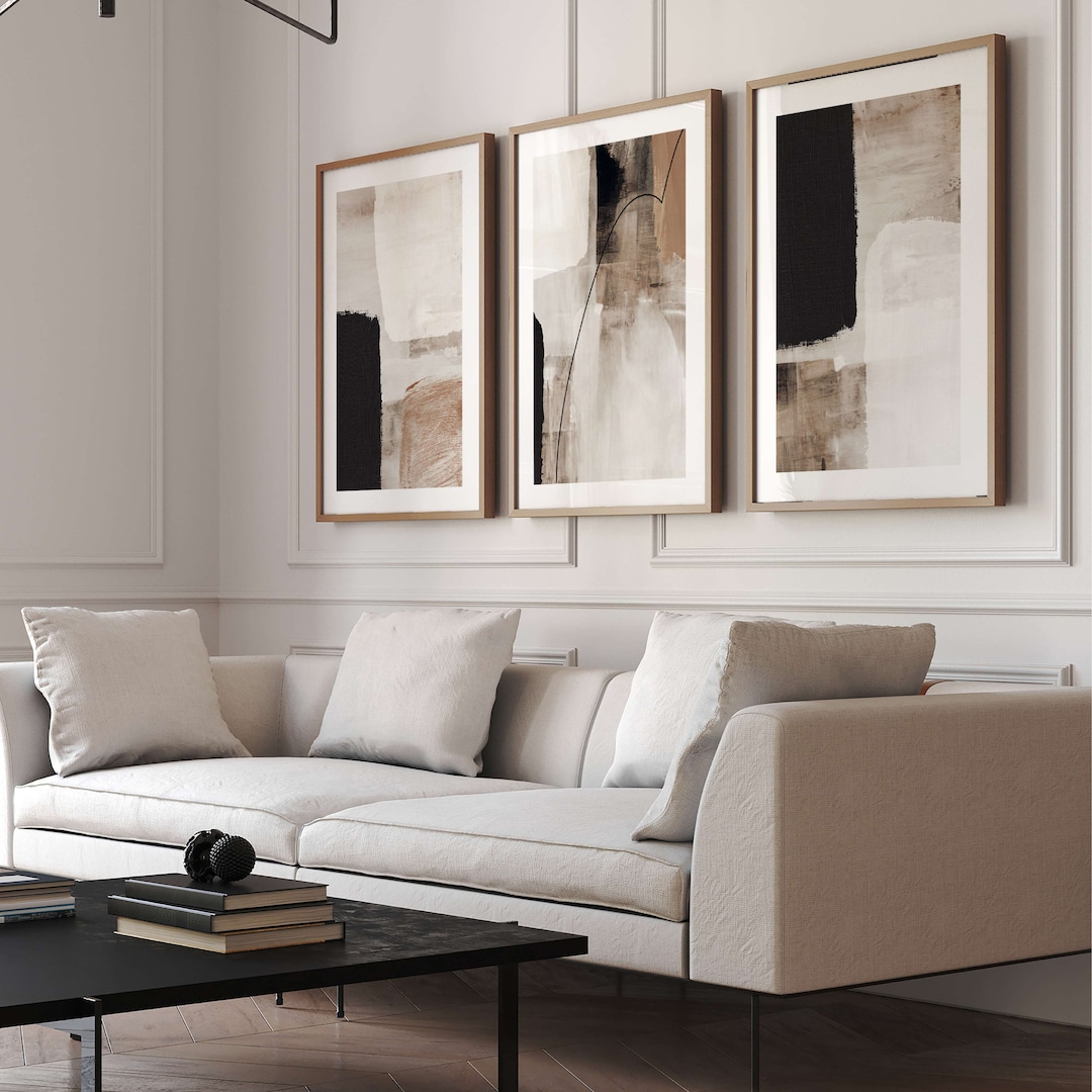 Set of 3 Prints Black Brown, Abstract Art, Living Room Decor, Bedroom ...