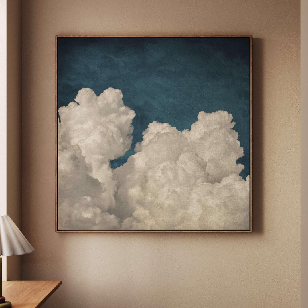 Moody Blue Cloud Canvas Wall Art, Sky Minimalist Print, Large Statement ...