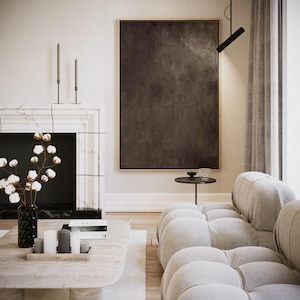 Braun Wabi Sabi Leinwand Wandkunst, Dunkle gerahmte Kunstdruck, moderne minimalistische Kunst, großes Wohnzimmer Dekor, Hygge abstrakte Malerei, Japandi Art