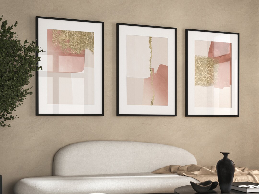 Pink and Gold Wall Art Set of 3 Prints · Blush Pink Decor, Abstract Art ...