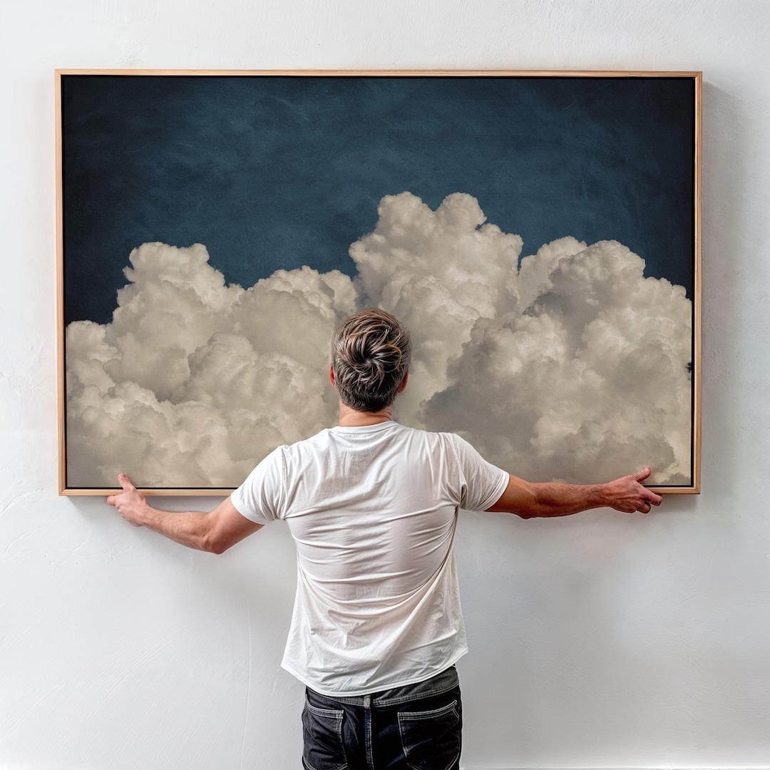 Above Bed Cloud Canvas Wall Art, Horizontal Framed Art, Extra Large