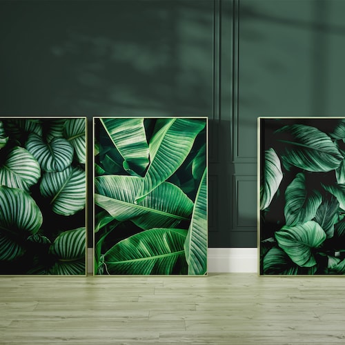 Emerald Green and Gold Abstract Art Set of 3 Prints Etsy