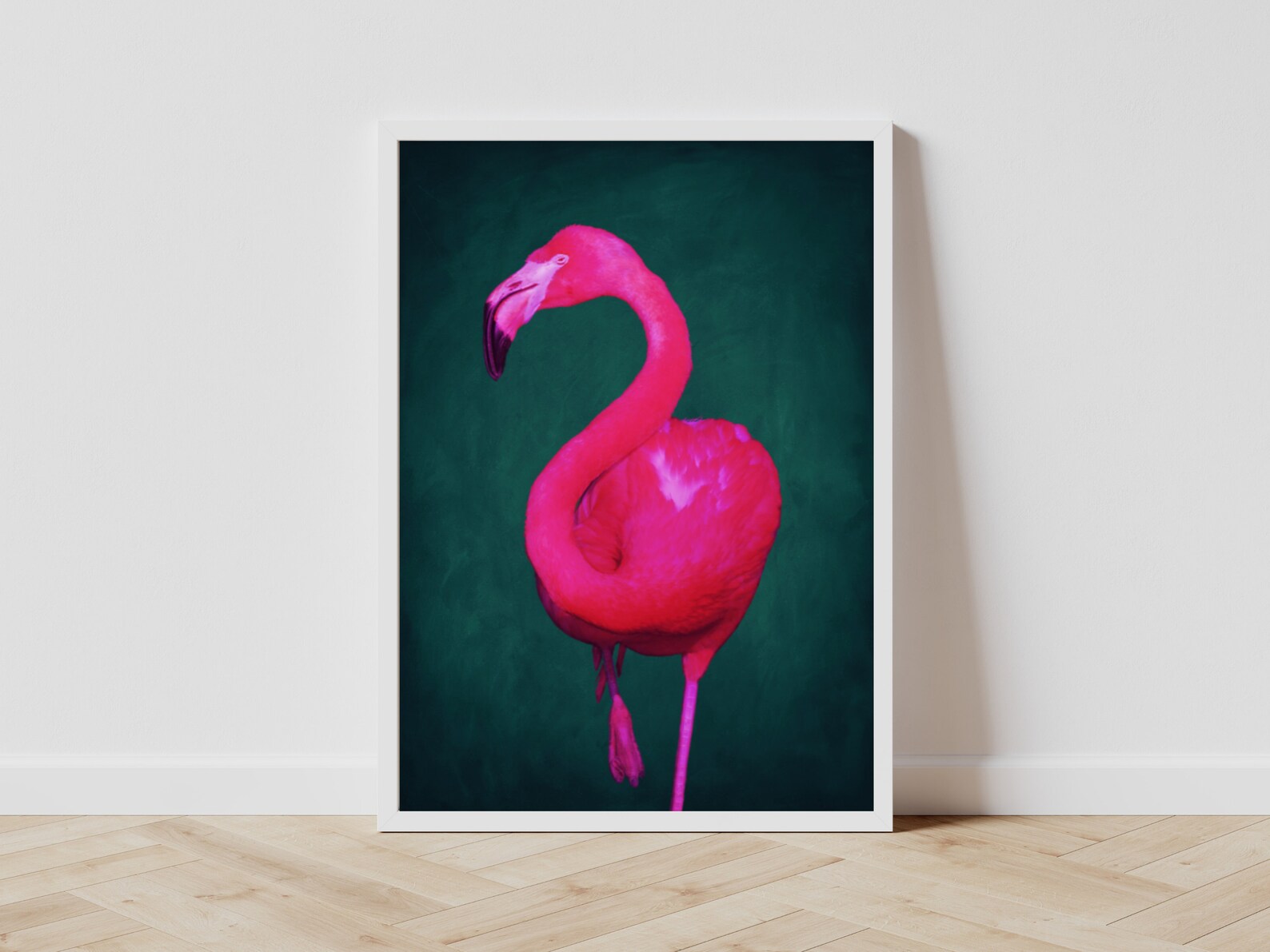 Bright Pink Flamingo Wall Art Emerald Green Decor Neon Etsy