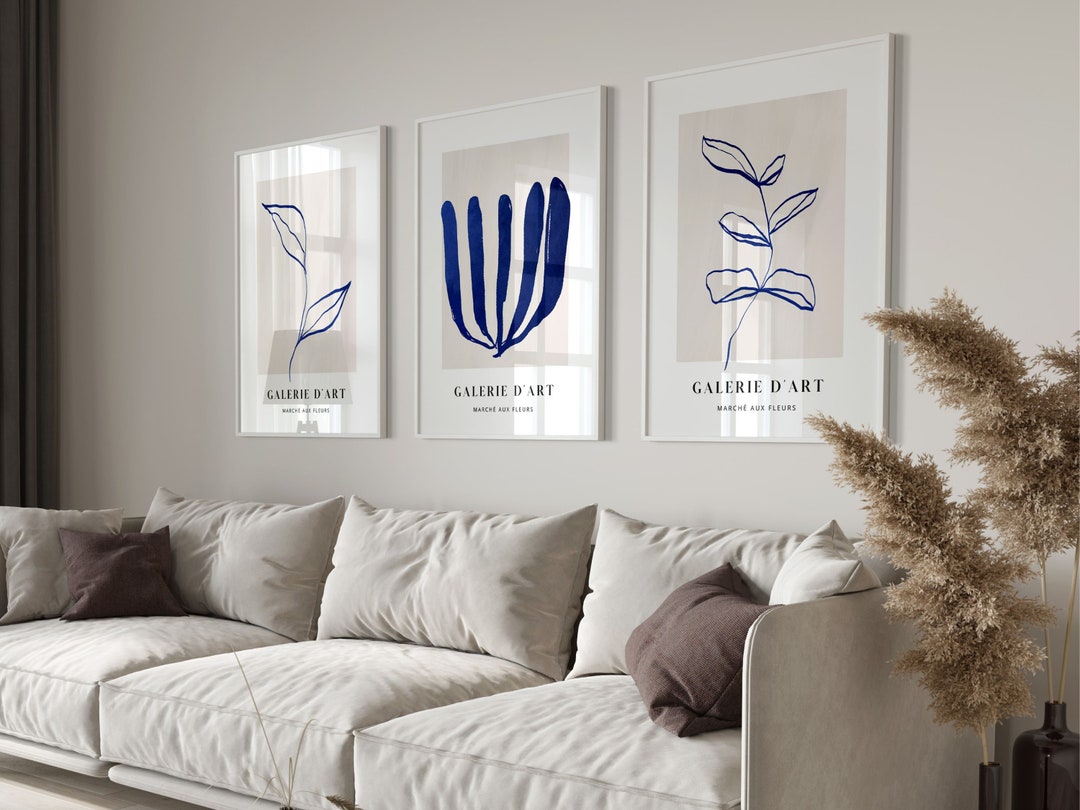 Indigo Blue Botanical Wall Art, Set of 3 Prints, Boho Decor, Gallery ...
