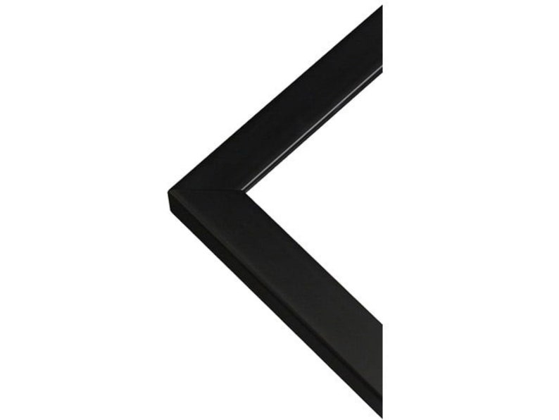 May include: A black picture frame with a simple, clean design. The frame is made of wood and has a smooth finish.