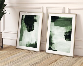 Emerald Green Abstract Set of 2 Prints, Abstract Art, Gallery Wall Set, Dark Green, Living Room Wall Decor, Painting Poster, Bedroom, Large