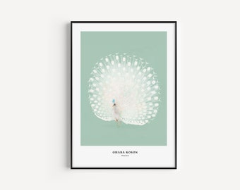 Mint Green Peacock Japanese Wall Art Print, Ohara Koson, Living
