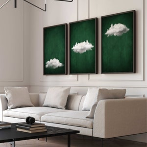 Emerald Green Cloud Prints · Set of 3 Prints · Emerald Green Wall Art, Surreal Sky Poster, Minimalist Wall Art, Maximalist Decor, Dark Green