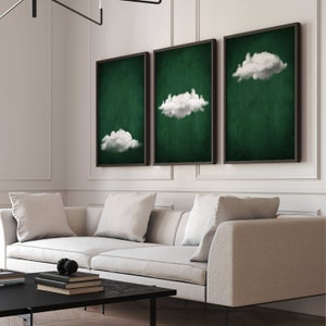 Smaragdgrüne Wolken Poster · 3er Set · Smaragdgrüne Wandkunst, Surrealer Himmel Poster, Minimalistische Wandkunst, Maximalistisches Dekor, Dunkelgrün