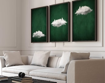 Emerald Green Cloud Prints · Set of 3 Prints · Emerald Green Wall Art, Surreal Sky Poster, Minimalist Wall Art, Maximalist Decor, Dark Green