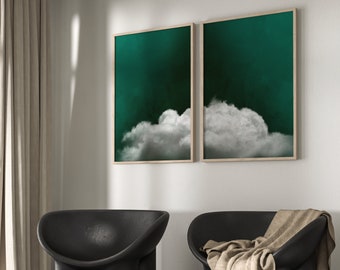 Emerald Green Cloud Set of 2 Prints · Emerald Green Decor, Abstract Art, Minimalist Wall Art, Maximalist Decor, Bedroom, Above Bed Decor
