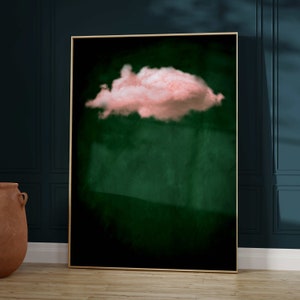 Emerald Green Pink Cloud Print · Emerald Green Wall Art · Abstract Art Print · Minimalist Wall Art · Maximalist Decor · Dark Green Wall Art