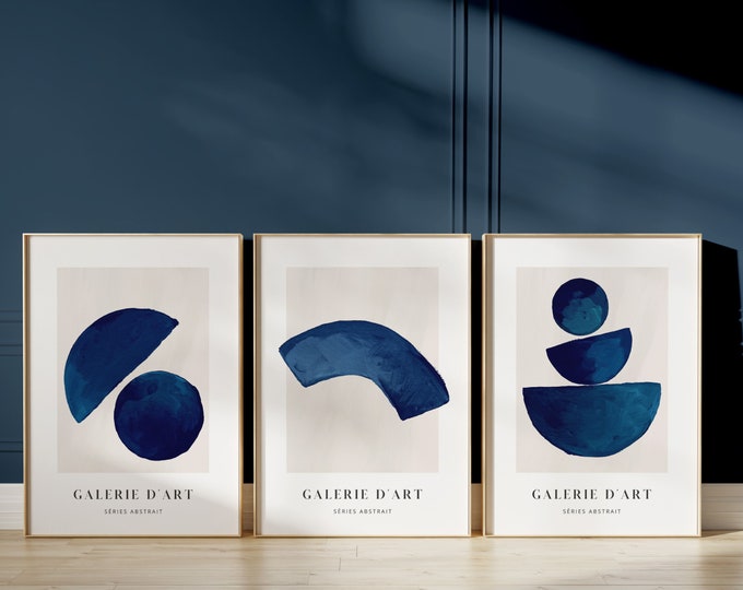 Navy Blue and Gold Wall Art · Set of 3 Prints · Abstract Art · Dark ...