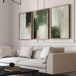 Abstrakte Kunst Grün und Gold, 3er-Set, Abstrakte Malerei, Großes Modernes Wohnzimmer Dekor, Schlafzimmer Wanddekor, Einzugsgeschenk