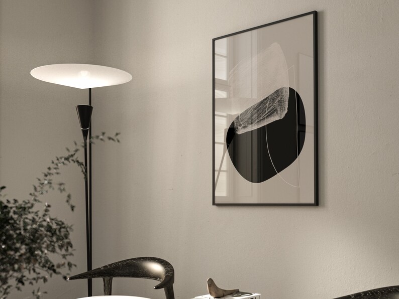 Beige and Black Abstract Set of 3 Prints, Mid Century Modern Wall Art ...