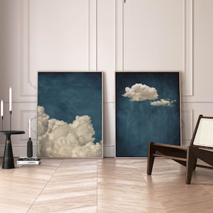 Blue Clouds Canvas Wall Art, Set of 2, Large Framed Wall Art, Modern Minimalist Wall Art, Abstract Painting, New Home Gift, Moody