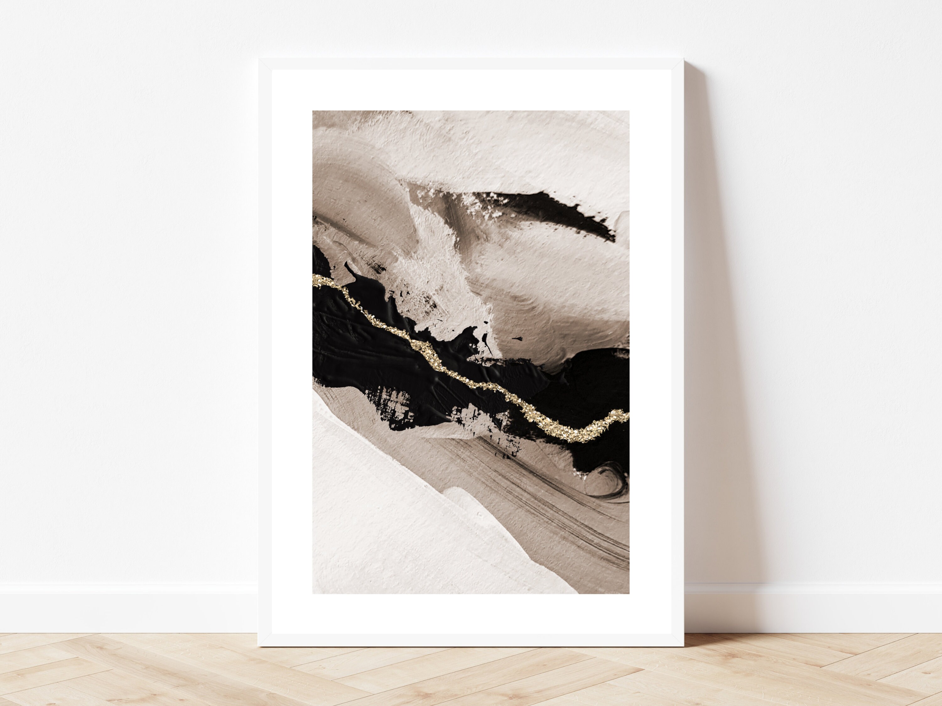 Black and Gold Beige Wall Art, Set of 3 Prints, Abstract Art ...