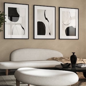 Mid Century Modern Wall Art · Set of 3 Prints, Minimalist Wall Art, Abstract Art Prints, Black and White Wall Art, Gallery Wall Set