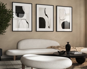 Mid Century Modern Wall Art · Set of 3 Prints, Minimalist Wall Art, Abstract Art Prints, Black and White Wall Art, Gallery Wall Set