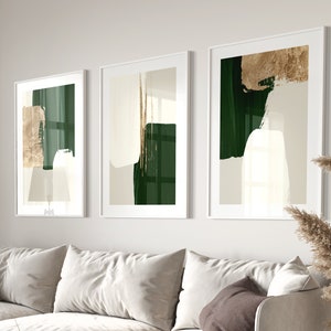 Grün und Gold Wandkunst, 3er-Set Prints, Smaragdgrün Decor, Abstrakte Kunst, minimalistische Wandkunst, Galeriewandset, Wohnzimmerdekor, groß