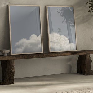 Blue Wall Art Cloud Set de 2 impresiones · Arte abstracto, Arte minimalista de la pared, Decoración de la pared de la sala de estar, Dormitorio, Decoración sobre la cama, Guardería, Póster