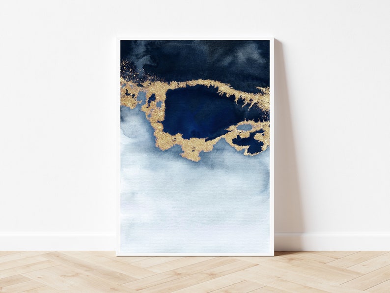 Blaues und Goldenes Wandkunst-Set von 3 Ombre Home Decor - Etsy