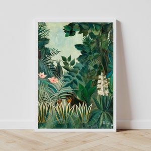 Henri Rousseau Botanical Print The Equatorial Jungle Vintage Poster Emerald Green Wall Art Tropical Art Dark Green Wall Art image 4
