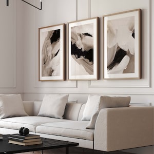 Schwarz Beige Wandkunst, 3er-Set Prints, Neutrale Wandkunst, abstrakte Kunst, minimalistische Wandkunst, Galeriewandset, Wohnzimmerdekoration, Japandi