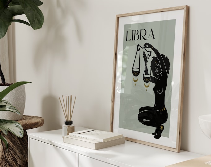 Libra Zodiac Print · Libra Gift · Star Sign · Sage Green Decor, Astrology Wall Art, Birthday Gift, Best Friend Gift, Libra Poster, Libra Art