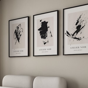 Black Beige Abstract Wall Art, Set of 3 Prints, Minimalist Poster, Neutral Wall Art, Gallery Wall Set, Japandi, Living Room Decor, Large