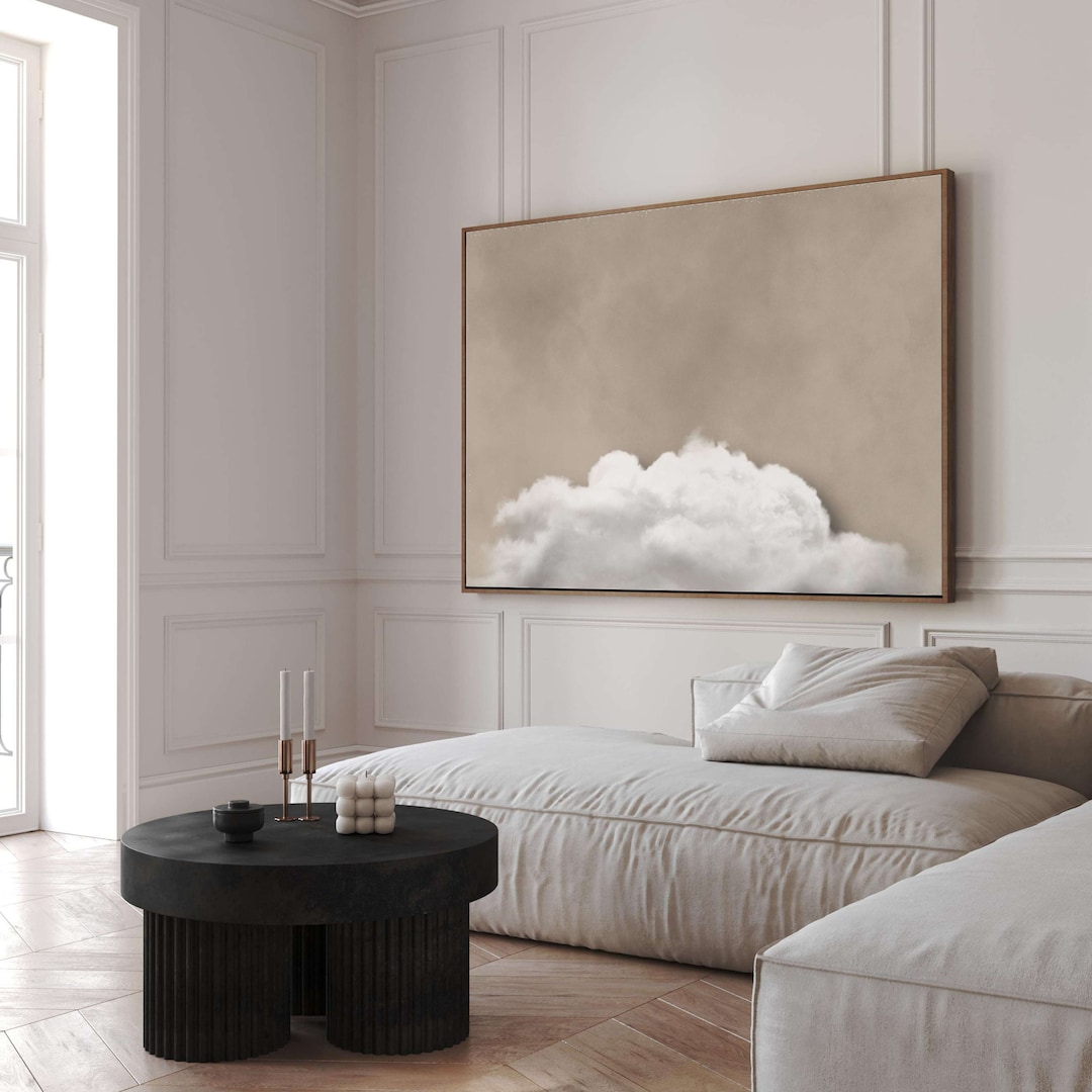 Beige Cloud Canvas Wall Art Print, Neutral Wall Art Framed, Giclée