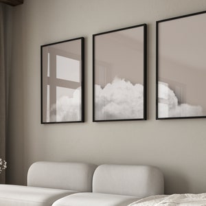 Bedroom Wall Art Over the Bed, Cloud Art, Set of 3 Prints, Above Bed Decor, Beige Wall Art, Bedroom Wall Decor, Neutral Wall Art, White image 3