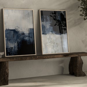 Stampe d'arte astratte blu navy · Set di 2 stampe · Pittura acrilica · Decorazione per appartamento · Arte murale minimalista · Arte murale per soggiorno · Camera da letto