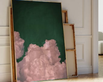 Smaragd grün rosa Wolke Wand Kunst Print, abstrakte Kunst, Minimalistische Wandkunst, große Wohnzimmer Dekor, Schlafzimmer Wandkunst,