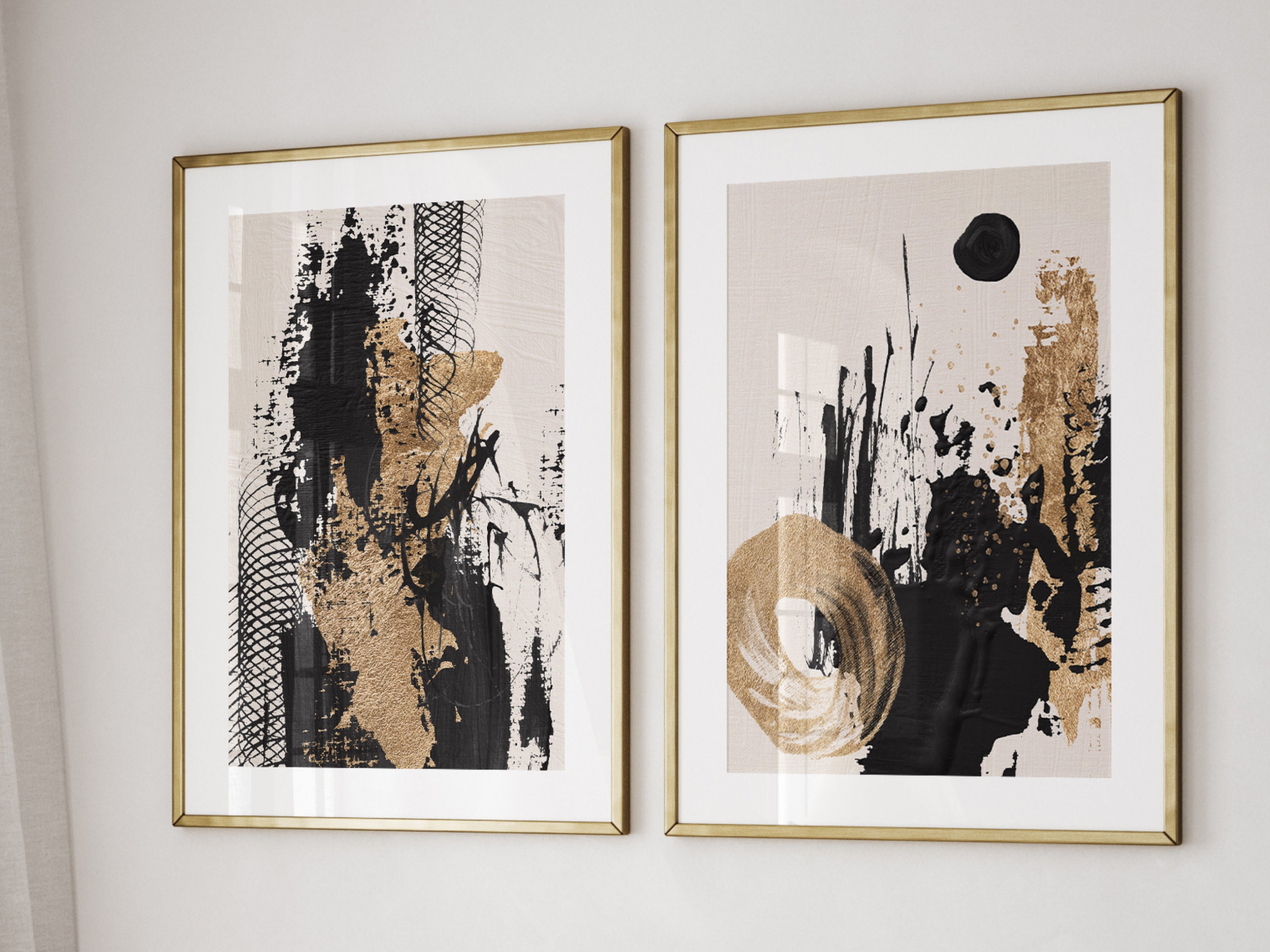 Black Gold Beige Wall Art Set of 3 Prints · Abstract Art · Neutral Wall ...