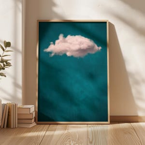Impresión de nube rosa ruborizada turquesa, arte surrealista, arte abstracto, póster, arte de pared minimalista, decoración maximalista, arte de pared grande, colores brillantes