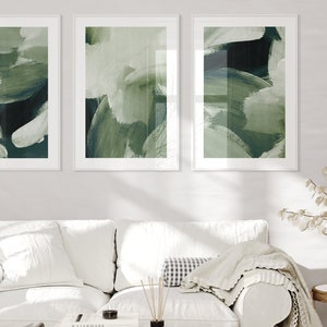 Olive Green Abstract Set of 3 Prints · Abstract Art · Gallery Wall Set · Wabi Sabi Wall Art · Japandi Decor · Living Room Decor