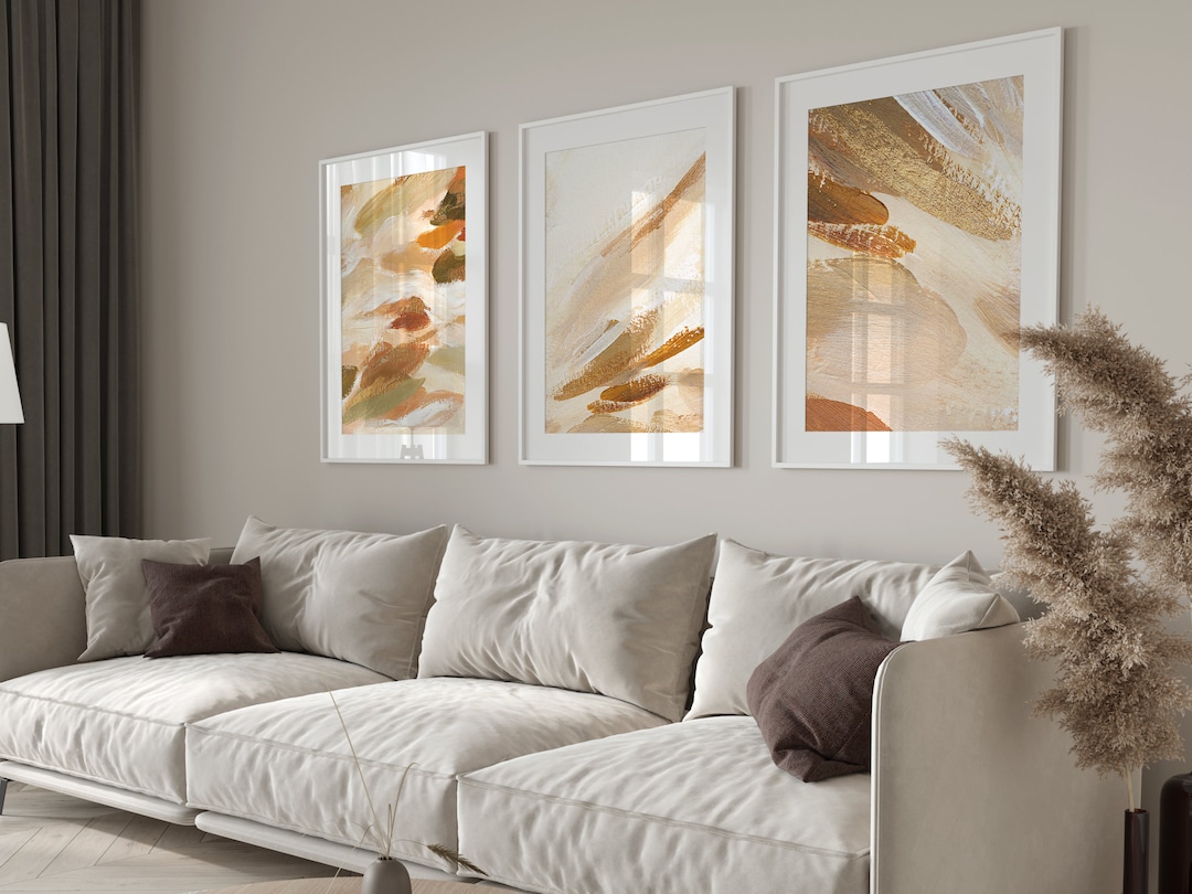 Beige and Gold Set of 3 Prints · Gallery Wall Set · Gold Wall Art ...