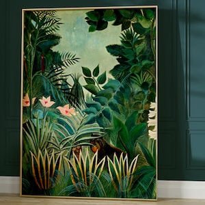 Henri Rousseau Botanical Print The Equatorial Jungle Vintage Poster Emerald Green Wall Art Tropical Art Dark Green Wall Art image 1