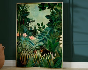 Henri Rousseau Botanical Print · The Equatorial Jungle · Vintage Poster · Emerald Green Wall Art · Tropical Art · Dark Green Wall Art