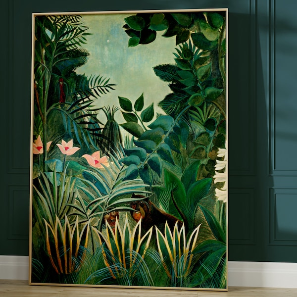 Henri Rousseau Botanical Print · The Equatorial Jungle · Vintage Poster · Emerald Green Wall Art · Tropical Art · Dark Green Wall Art