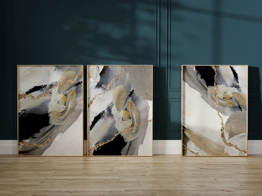 Beige Black and Gold Abstract Art · Set of 3 Prints · Gallery Wall Set ...