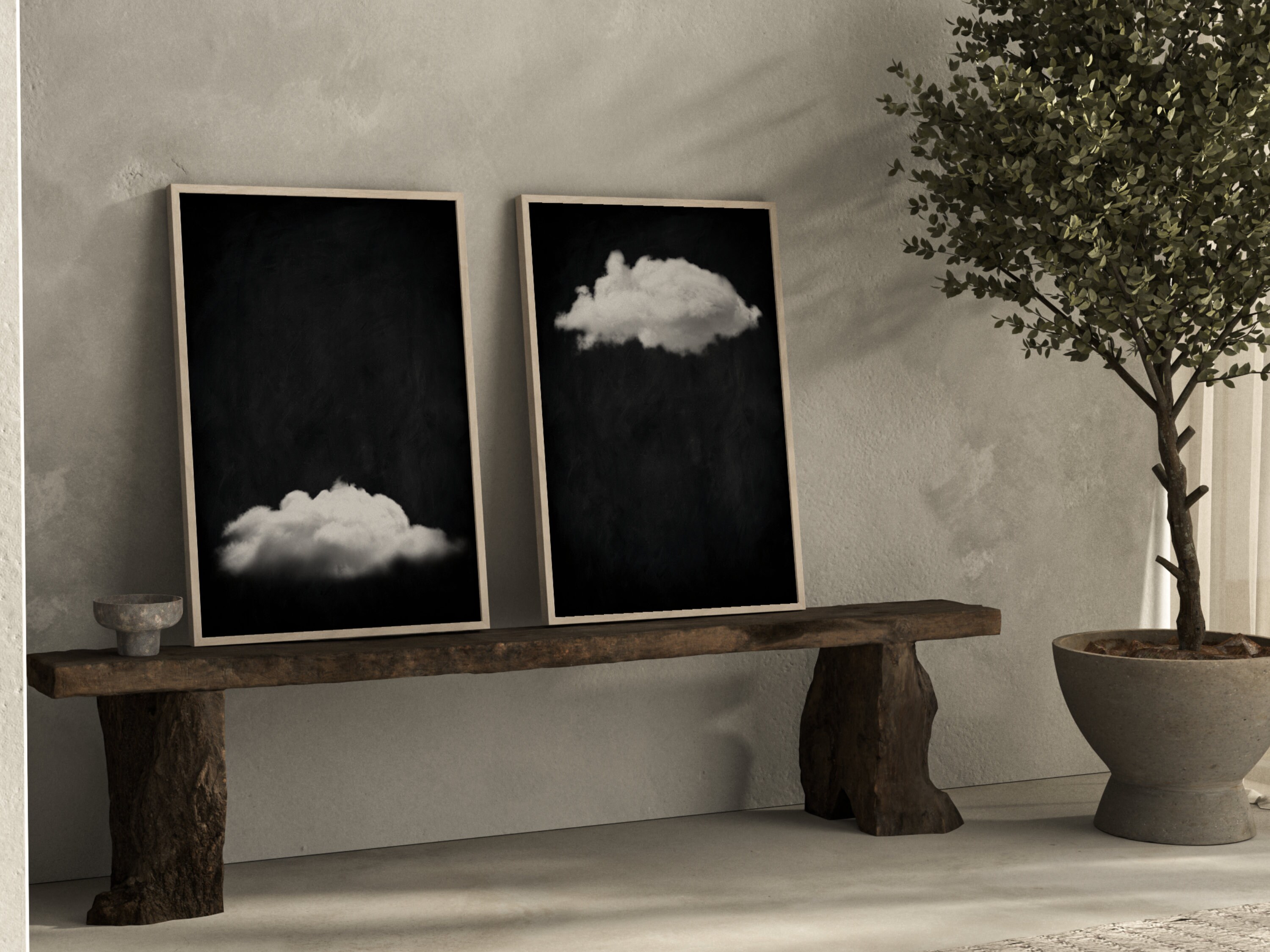 Black Cloud Set of 3 Prints · Black and White Wall Art