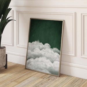 Emerald Green Cloud Wall Art Print, Living Room Decor, Abstract Art, Minimalist Wall Art, Dark Green, Celestial Decor, Office Decor, Large