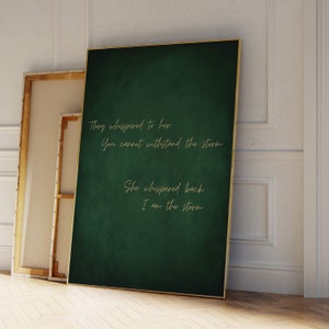 Io sono la tempesta Stampa artistica da parete, Decorazione verde e oro, Arte murale femminista, Decorazione verde smeraldo, Poster con citazione verde scuro, Arte murale alla moda per ufficio