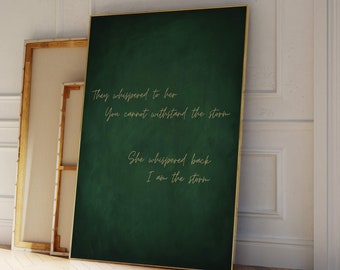 I am the Storm Wall Art Print, Green and Gold Decor, Feminist Wall Art, Emerald Green Decor, Dark Green Quote Poster, Trendy Office Wall Art